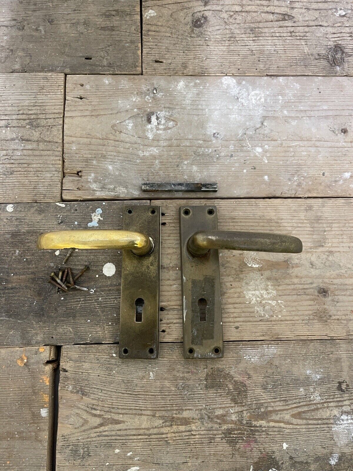 Pair Of Reclaimed Antique Old Brass Door Handles