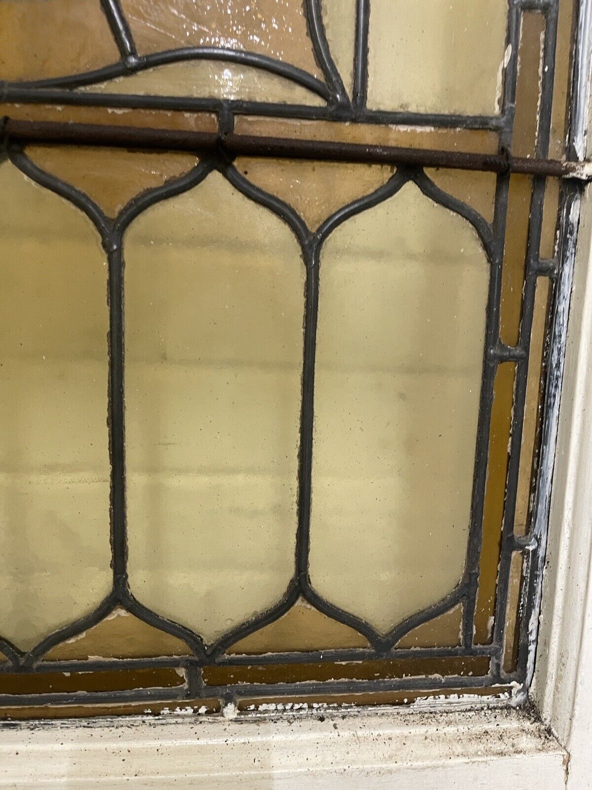 Reclaimed Leaded Light Stained Glass Art Nouveau Wooden Window Panel