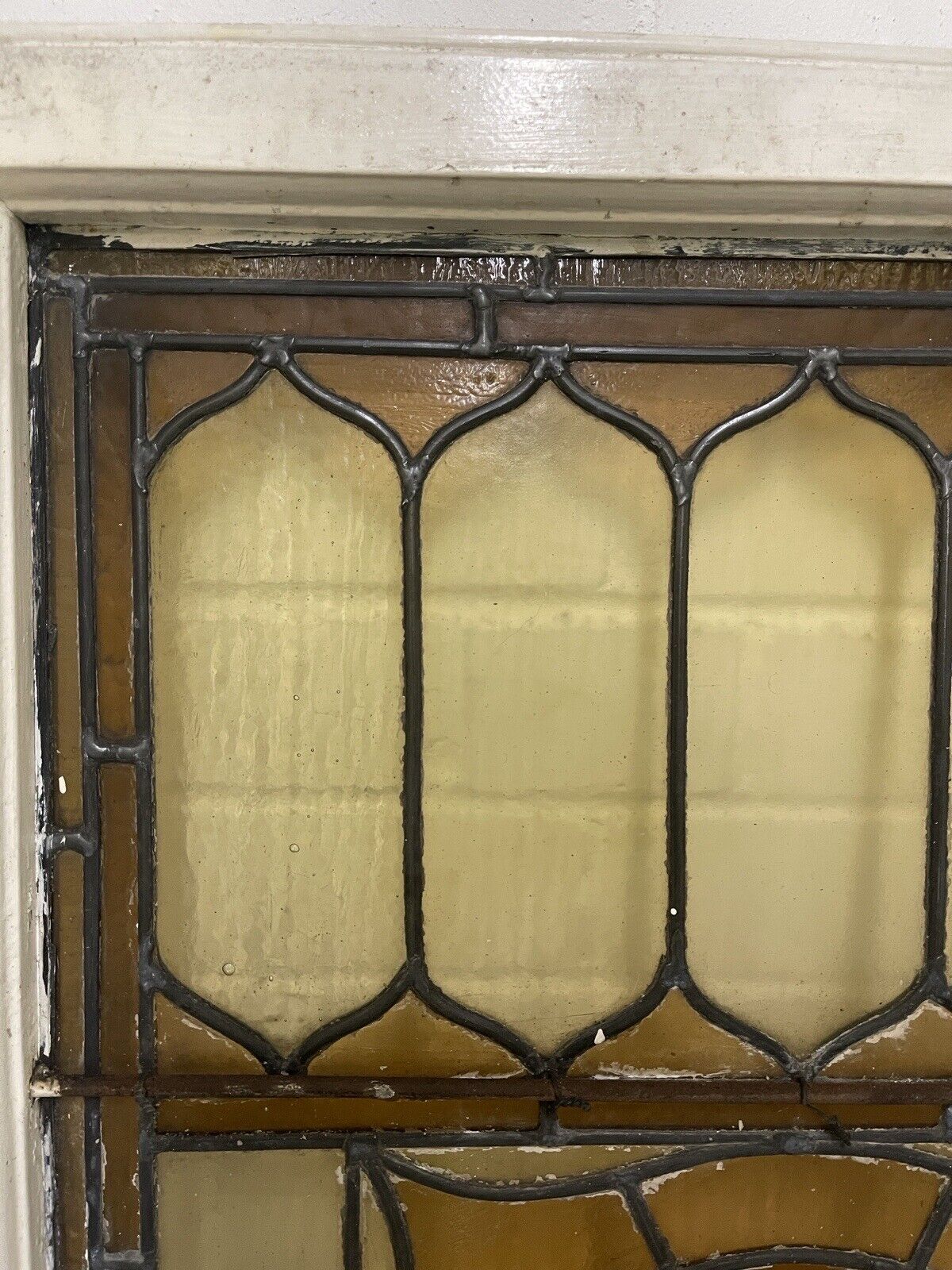 Reclaimed Leaded Light Stained Glass Art Nouveau Wooden Window Panel