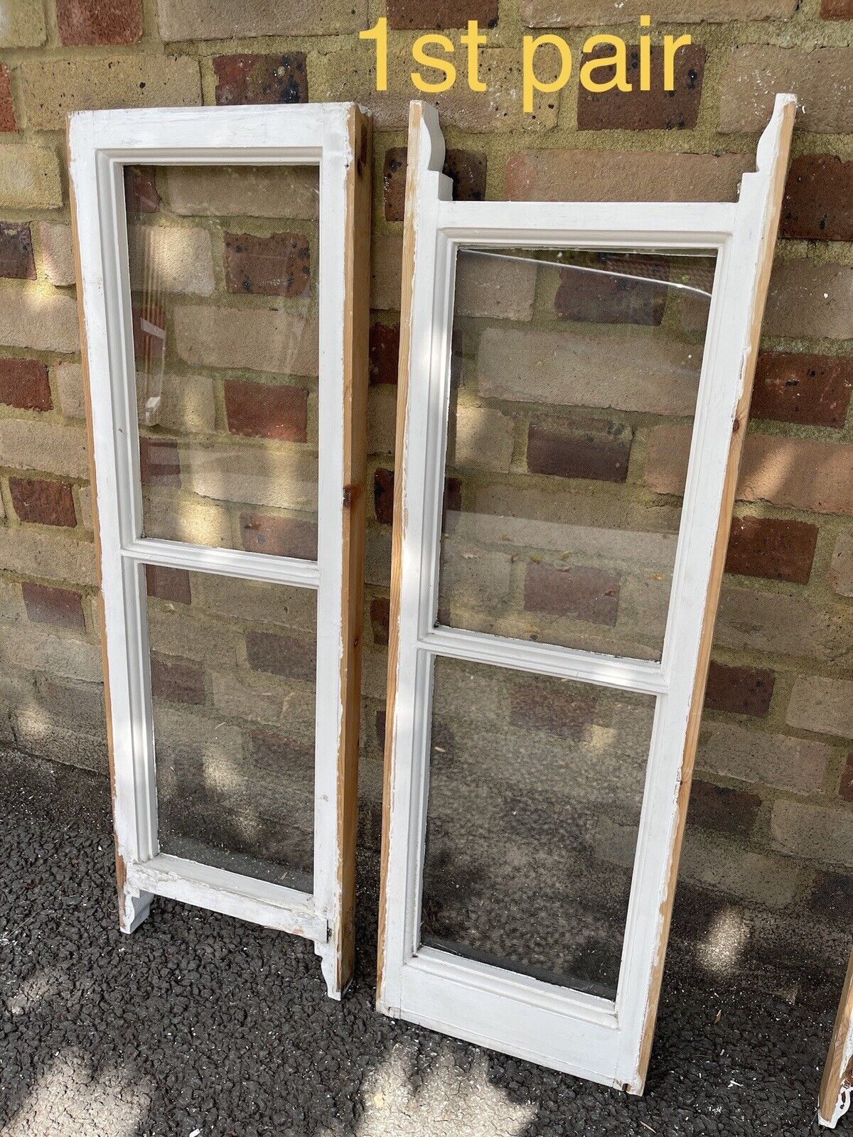 Two Pairs Of Reclaimed Old Victorian Panel Wooden Sash Windows Top and Bottom