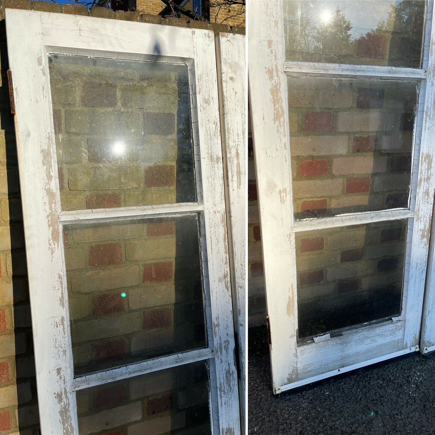 Reclaimed French Single Panel Glass Wooden Double Doors 1980 x 1185mm