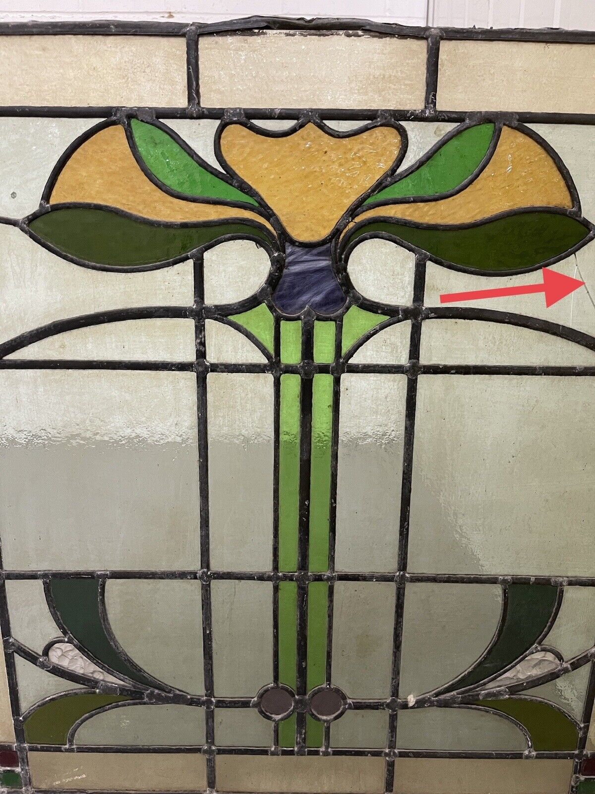 Reclaimed Leaded Light Stained Glass Art Nouveau Window Panel 678 x 656mm