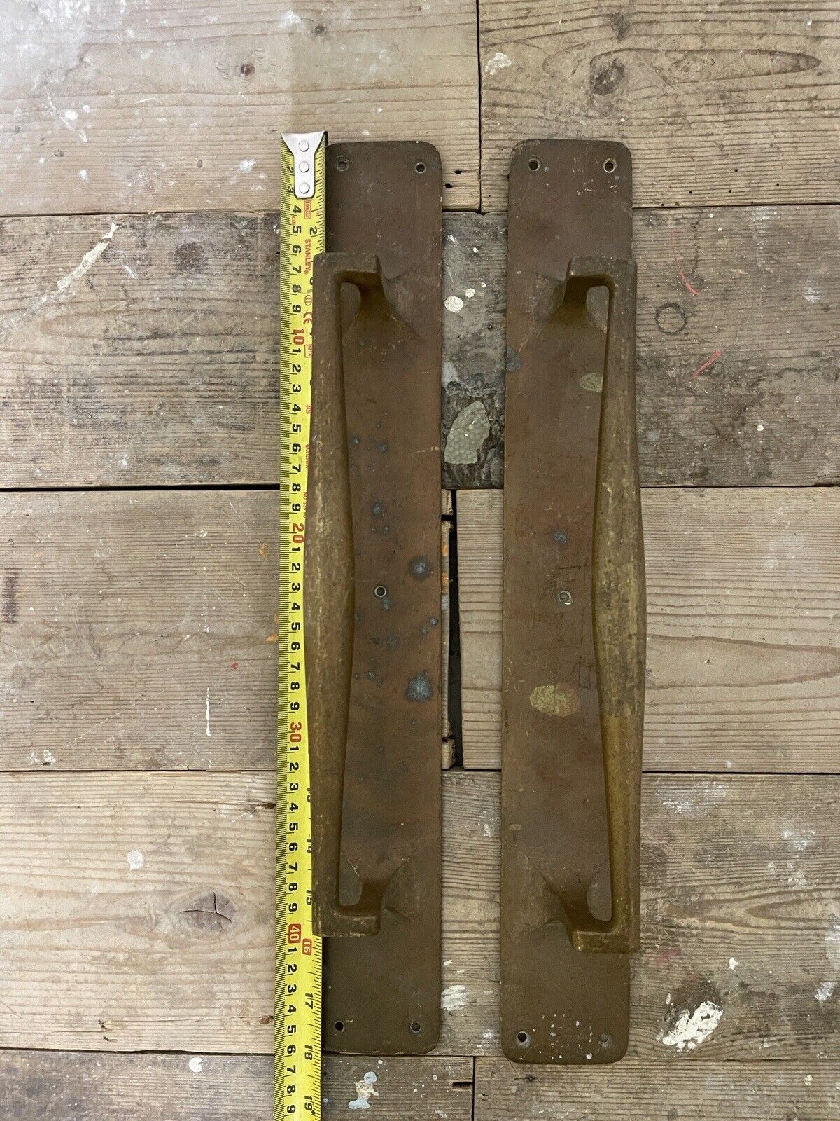Pair Of Large Reclaimed Antique Brass Door Handles 18 inches or 460mm