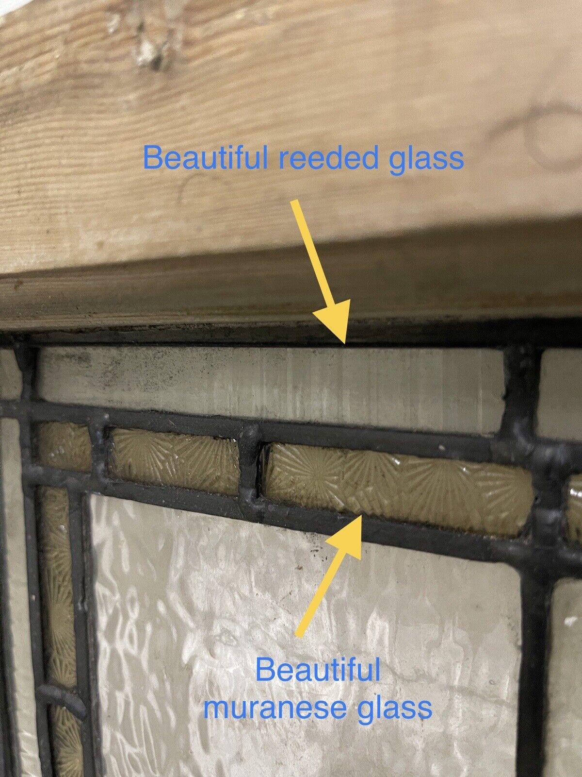 Pair Of Reclaimed Leaded Light Stained Glass Wooden Window Panels