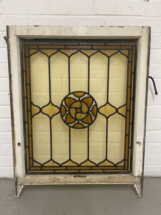 Reclaimed Leaded Light Stained Glass Art Nouveau Wooden Window Panel