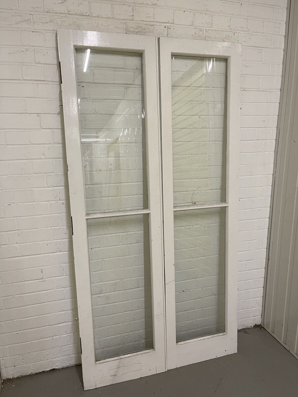 Reclaimed French Toughened Single Panel Glass Wooden Double Door 1925 x 1004mm