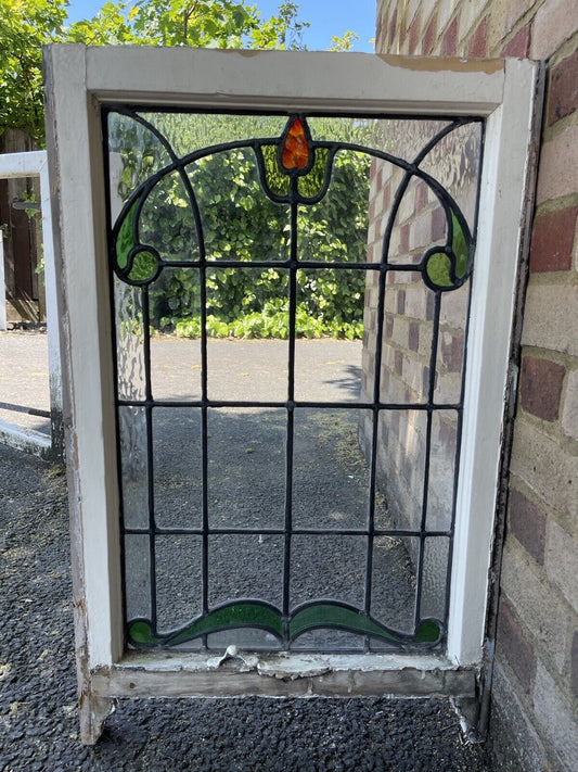 Reclaimed Leaded Light Stained Glass Art Nouveau Window Panel 835 x 530mm