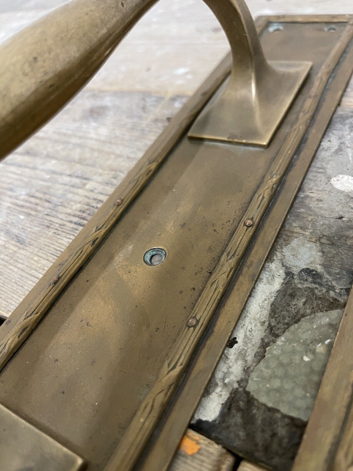 Pair Of Large Reclaimed Antique Brass Door Handles 15 inches or 380mm