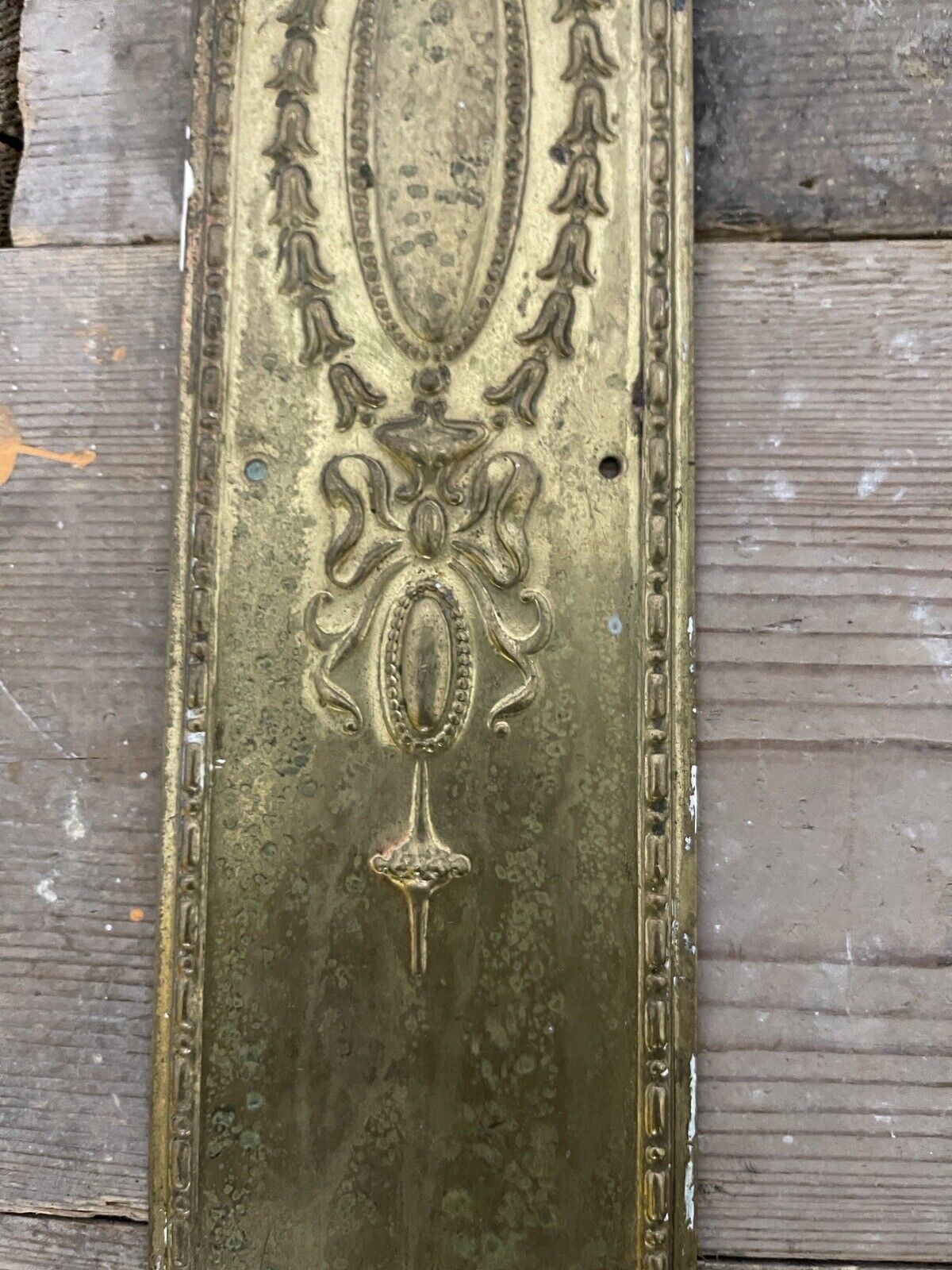 Reclaimed Brass Art Nouveau Embossed Finger Plate Push Door Handle No. RD533873