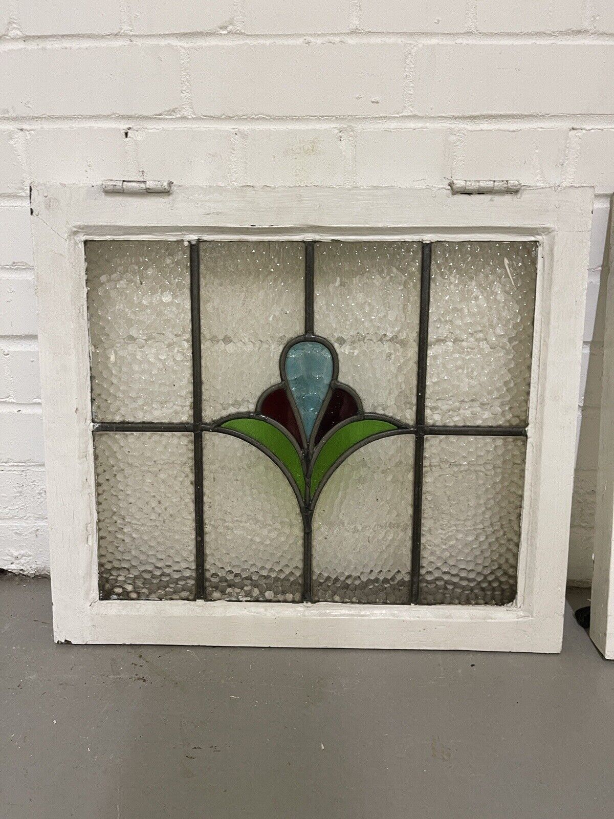 Reclaimed Leaded Light Stained Glass Art Nouveau Wooden Window Panel