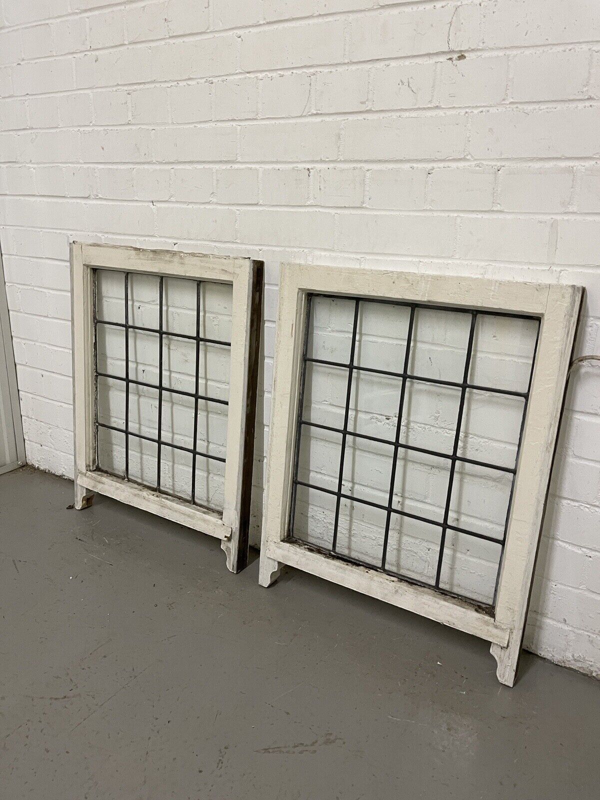 Pair Of Reclaimed Leaded Light Panel Wooden Window 530 x 675mm 530 x 675mm