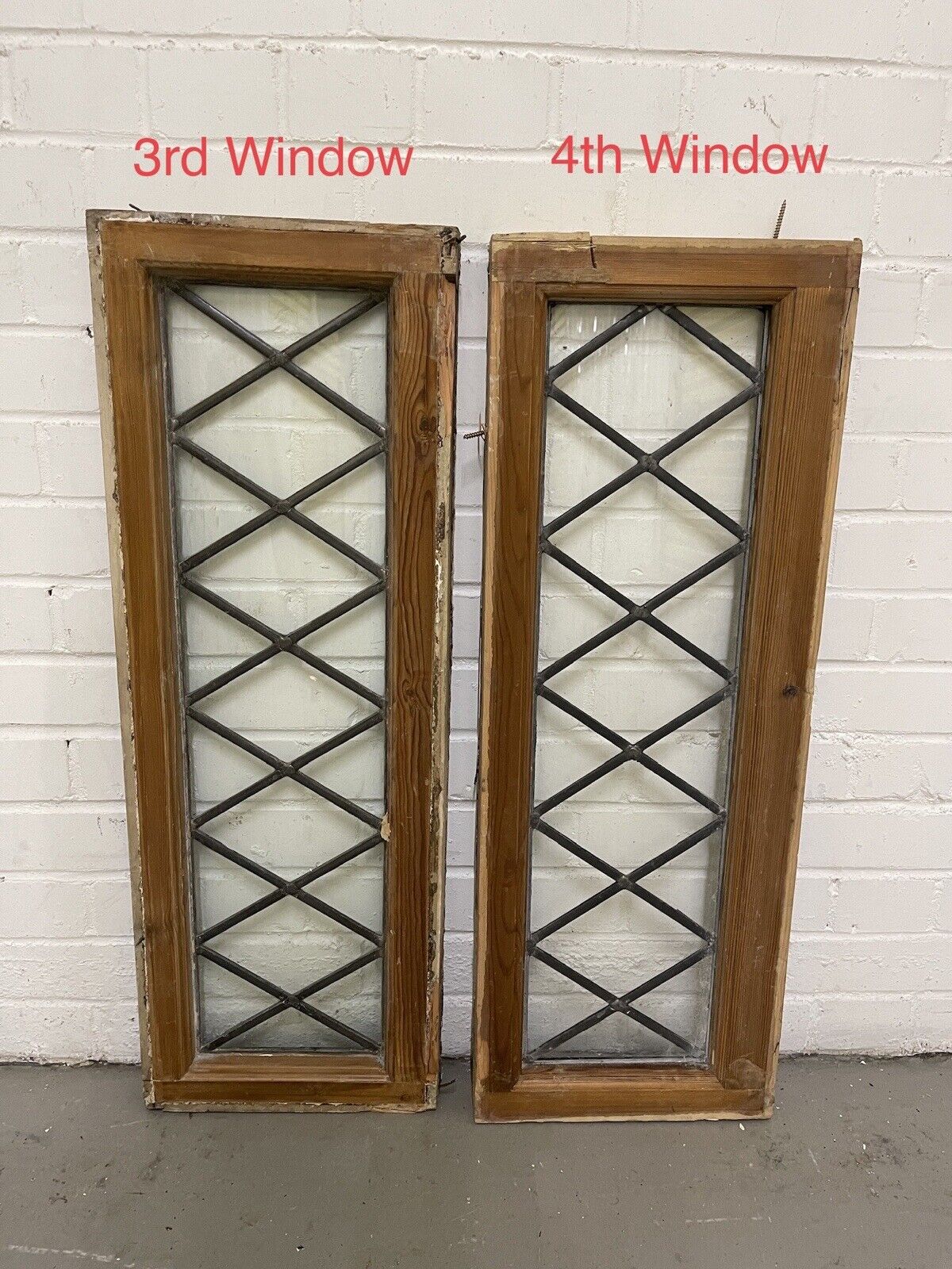 Job Lot Of 11 Reclaimed Leaded Light Diamond Panel Wooden Windows