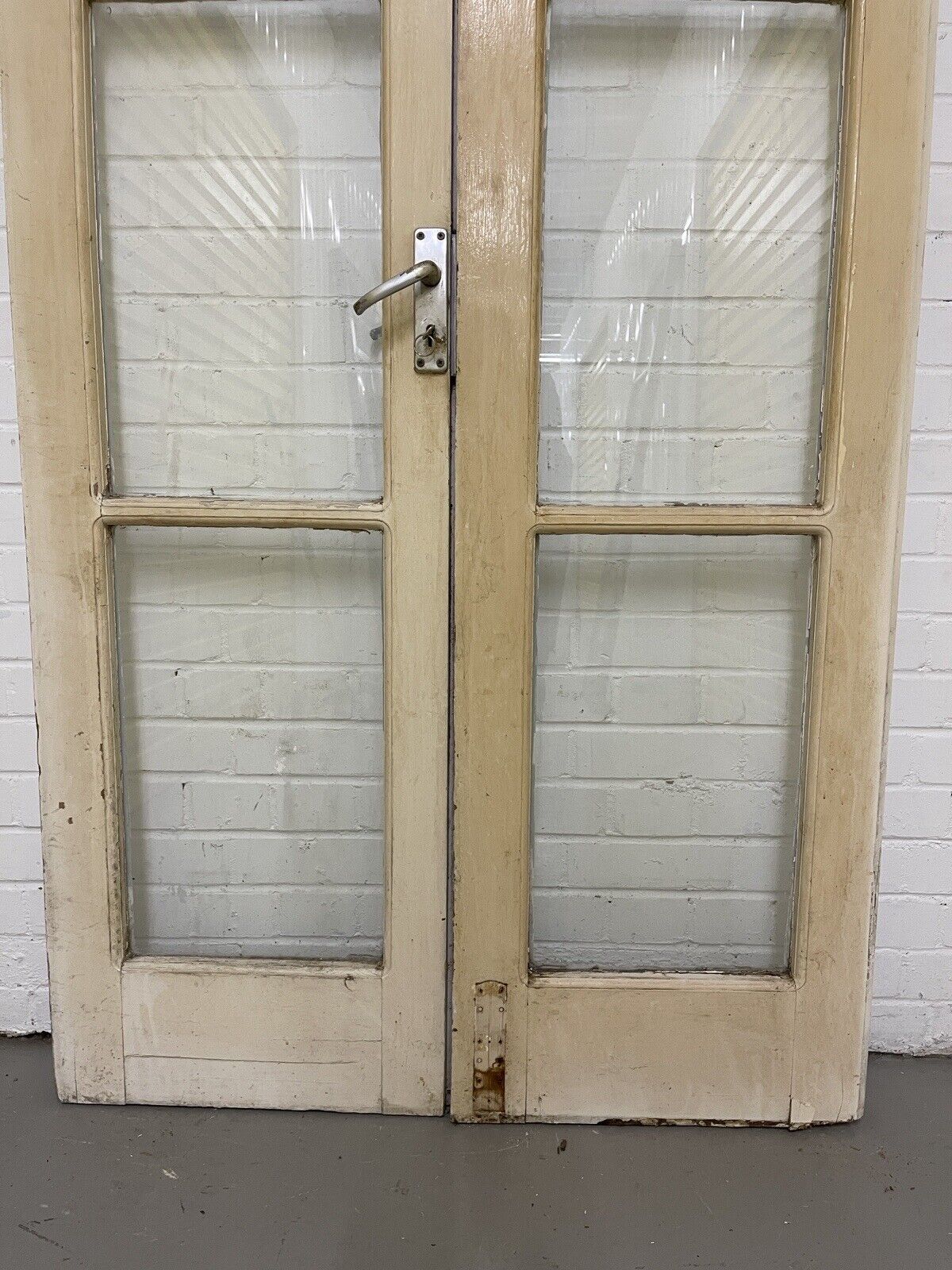 Reclaimed Old French Single Panel Glass Wooden Double Doors 1970mm x 1110mm