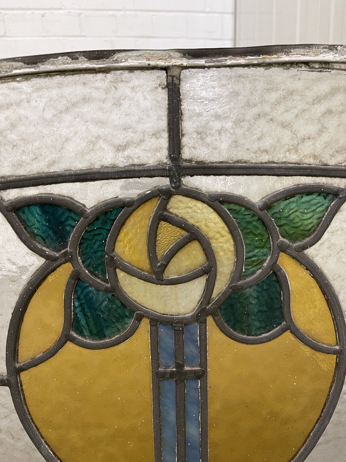 Reclaimed Fanlight Leaded Light Stained Glass Art Nouveau Window Panel