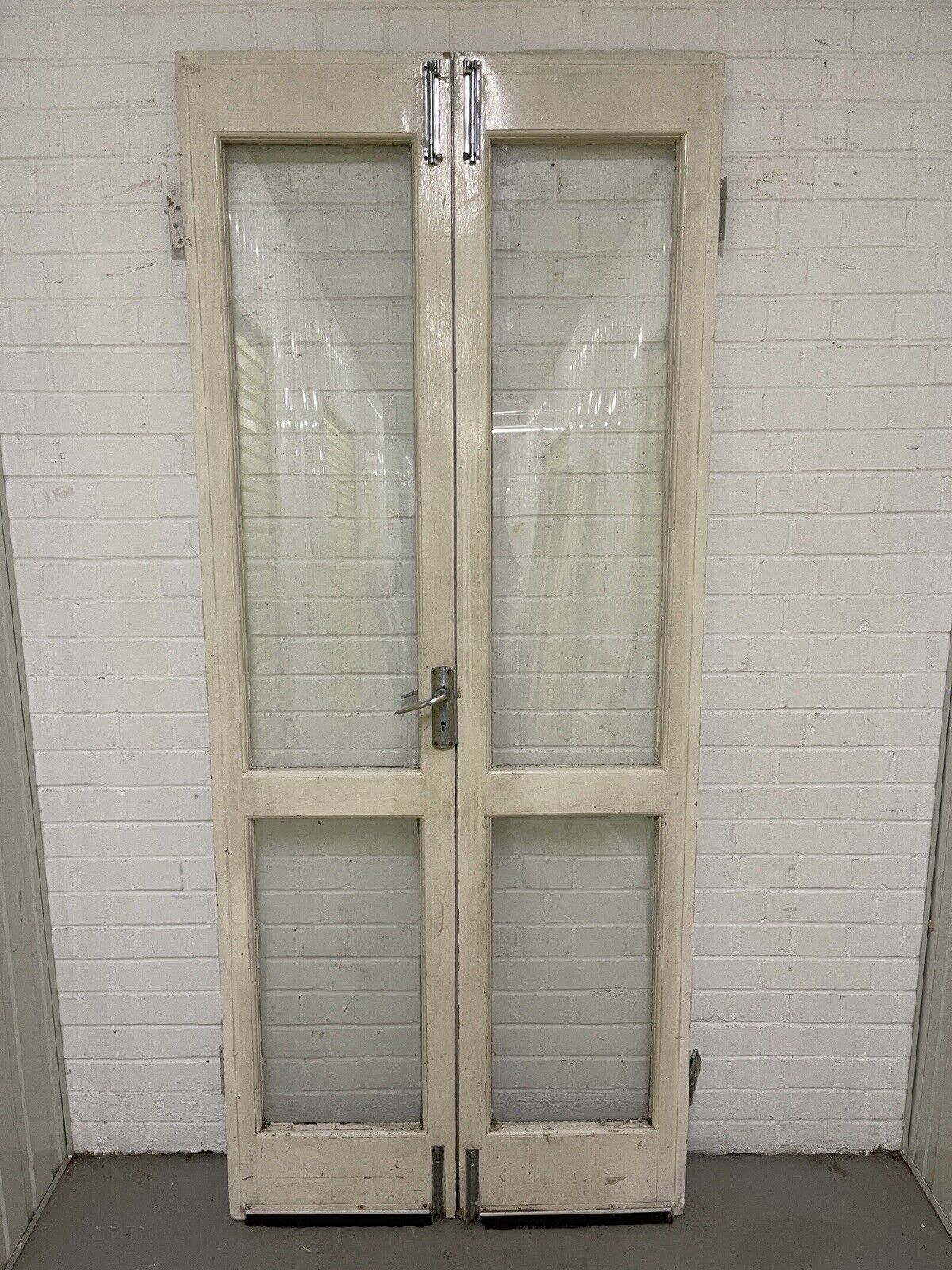 Reclaimed Old French Single Panel Glass Wooden Double Doors 2143 x 905mm
