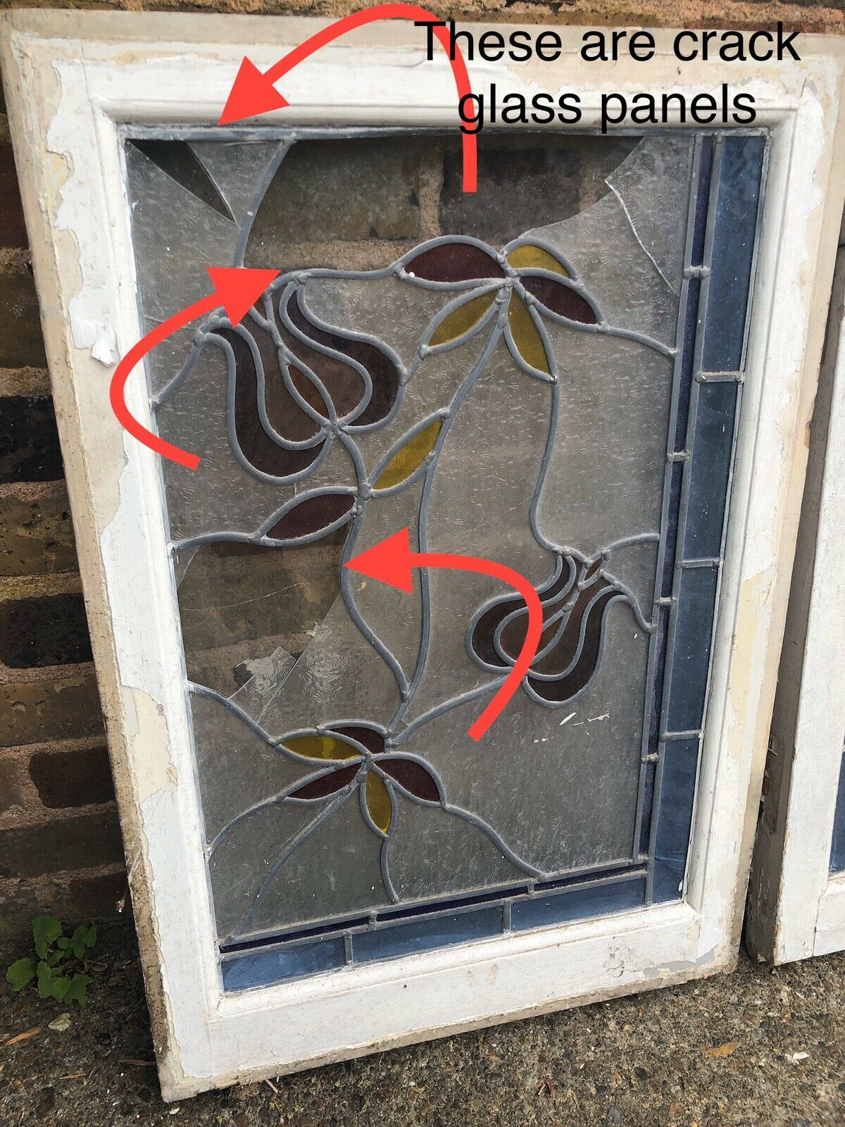 Pair Of Reclaimed Leaded Light Stained Glass Wooden Window Panels RESTORATION