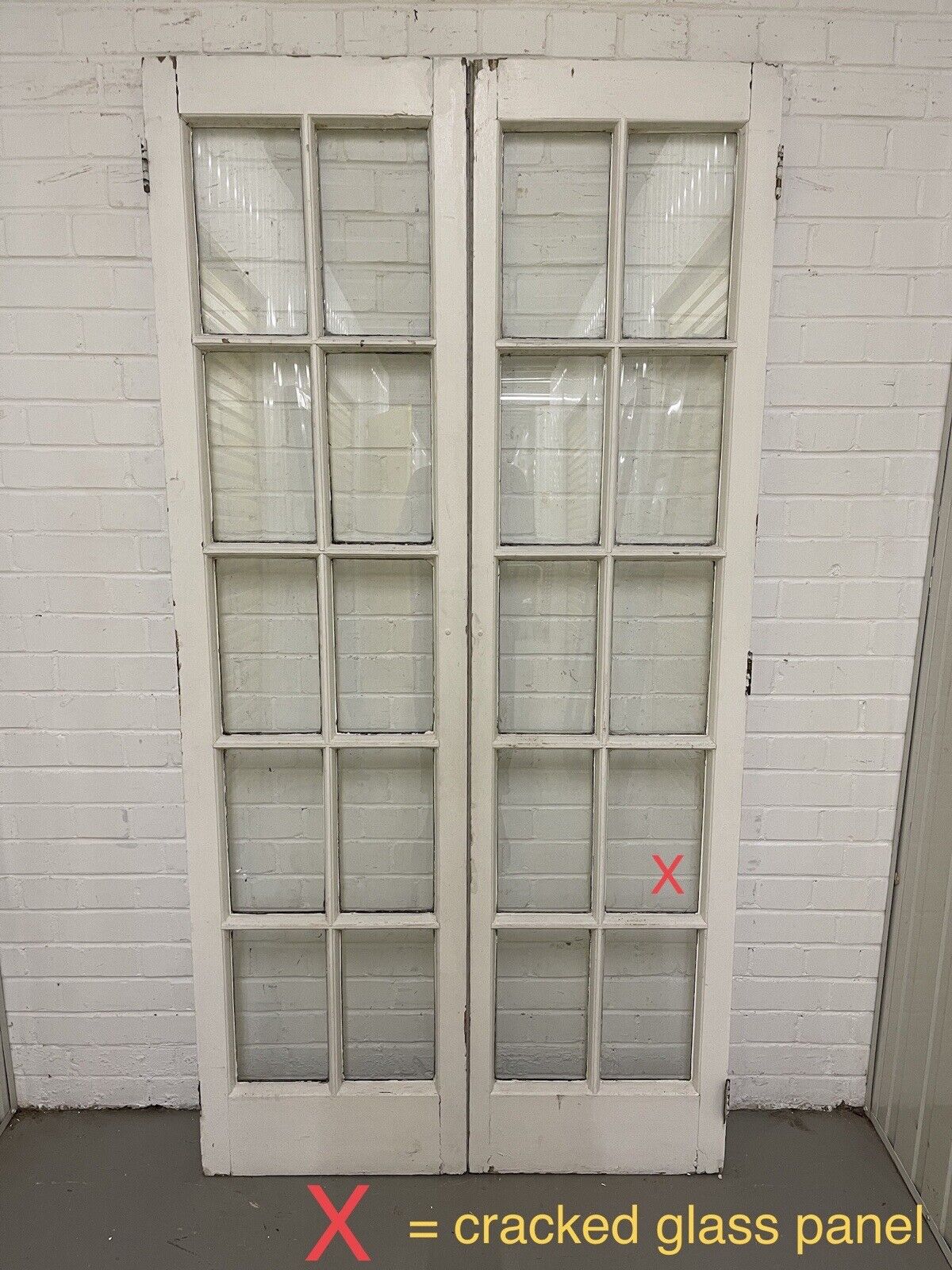 Reclaimed Old French Single Panel Glass Wooden Double Doors 1990mm x 1110mm