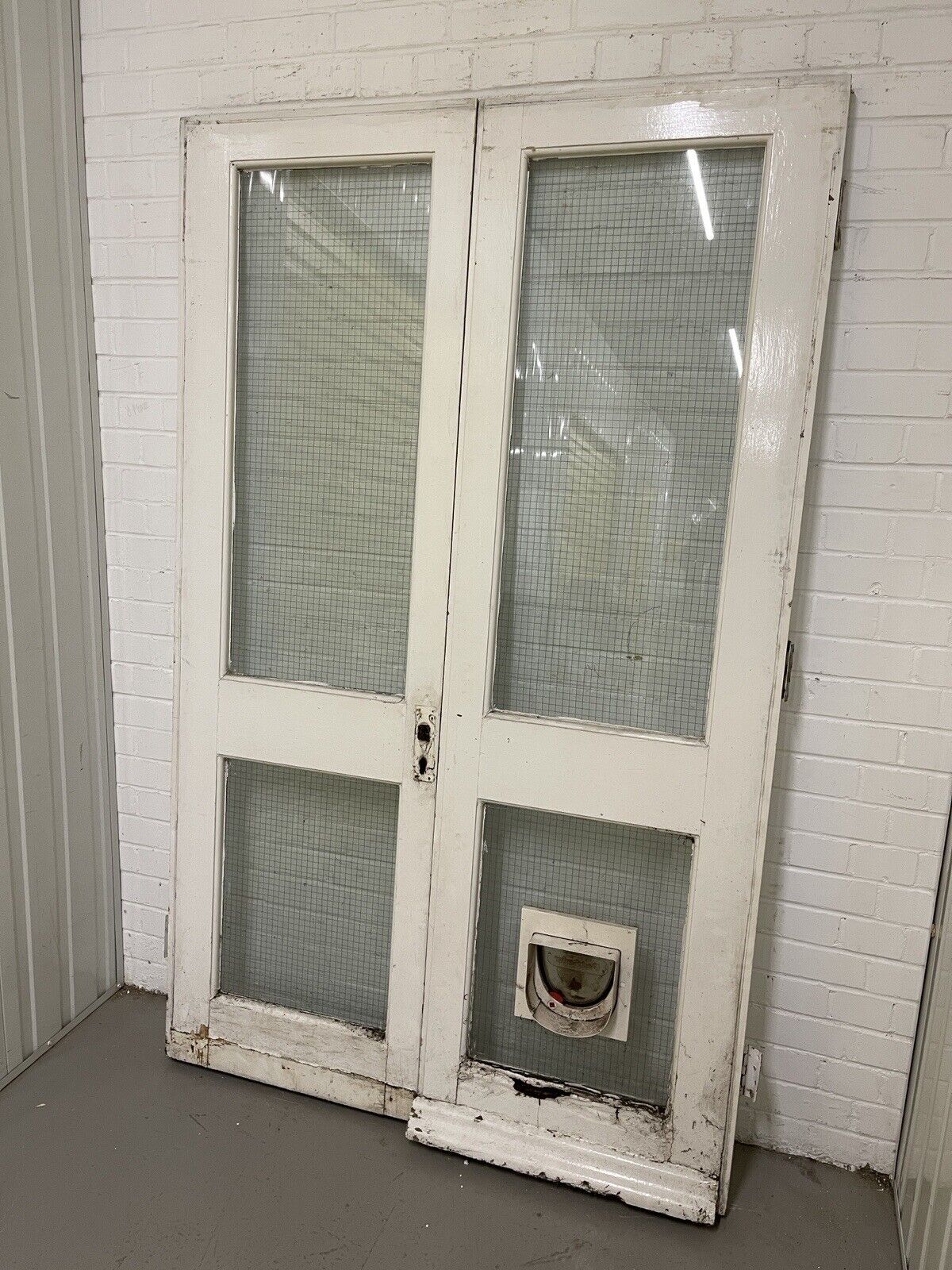 Reclaimed Old French Single Panel SAFETY Glass Wooden Double Doors 1225 x 1970mm