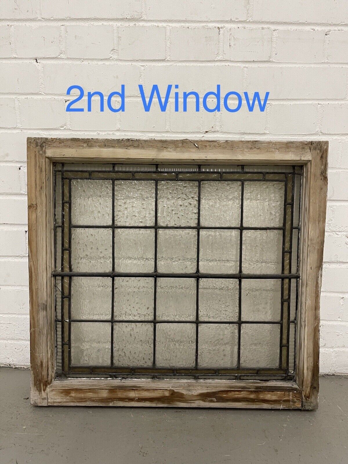 Pair Of Reclaimed Leaded Light Stained Glass Wooden Window Panels