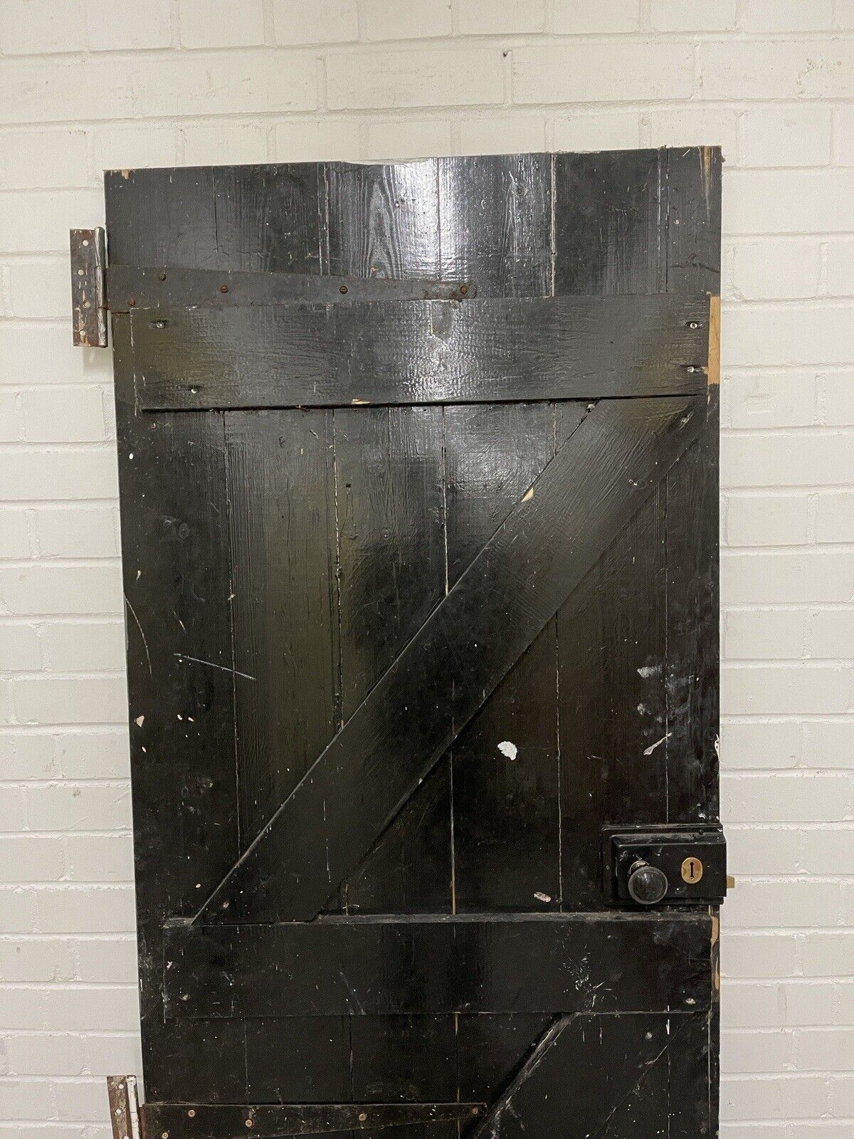 Reclaimed Wooden Plank Ledge Brace Door With Hinges Rim Lock No Key 1870 x 750mm