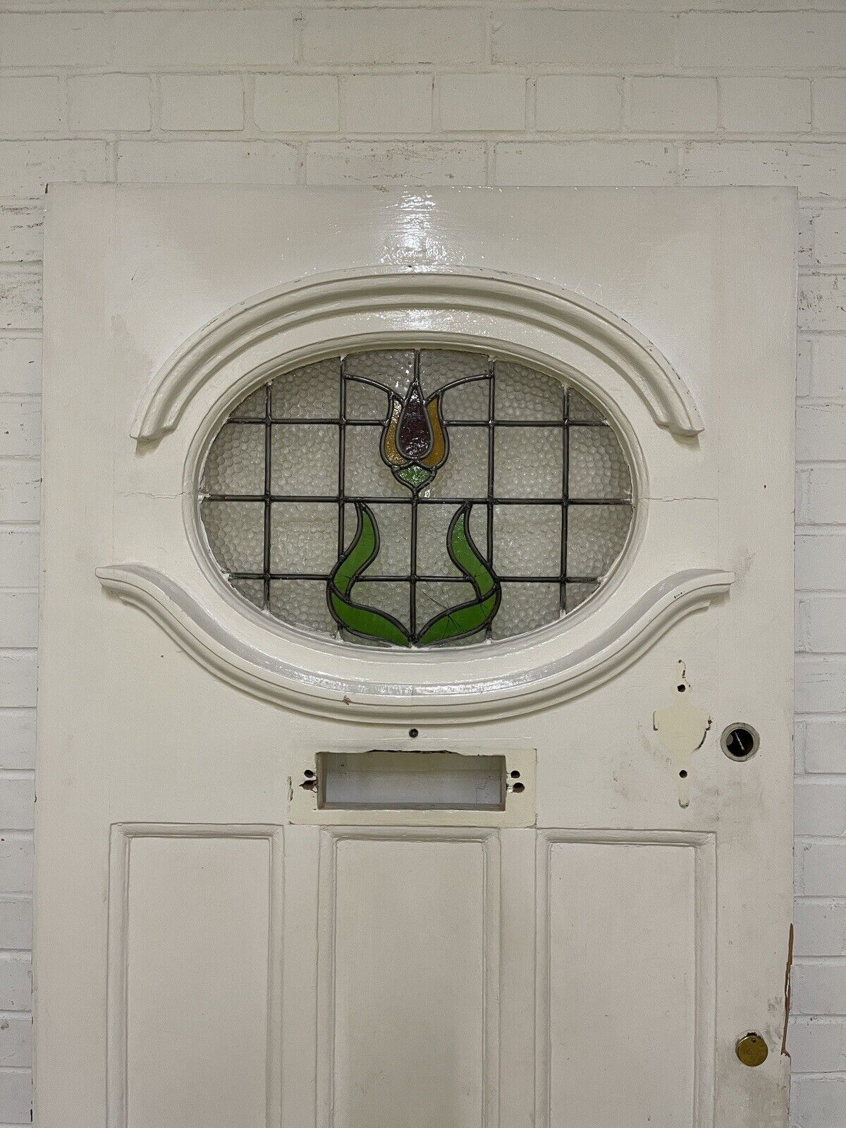 Reclaimed Victorian Edwardian Wooden Panel Stained Glass Front Door 2076 x 860mm