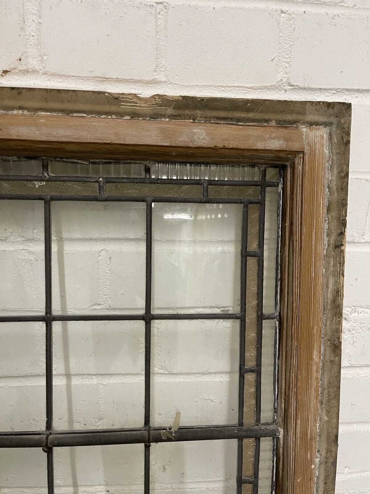 Pair Of Reclaimed Leaded Light Stained Glass Wooden Window Panels