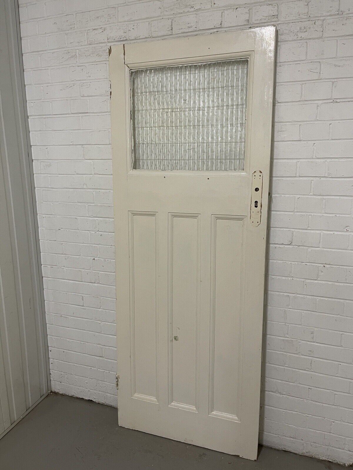 Reclaimed 1930s Edwardian Pine Internal 4 Panel Door Reeded Glass  1975 x 760mm