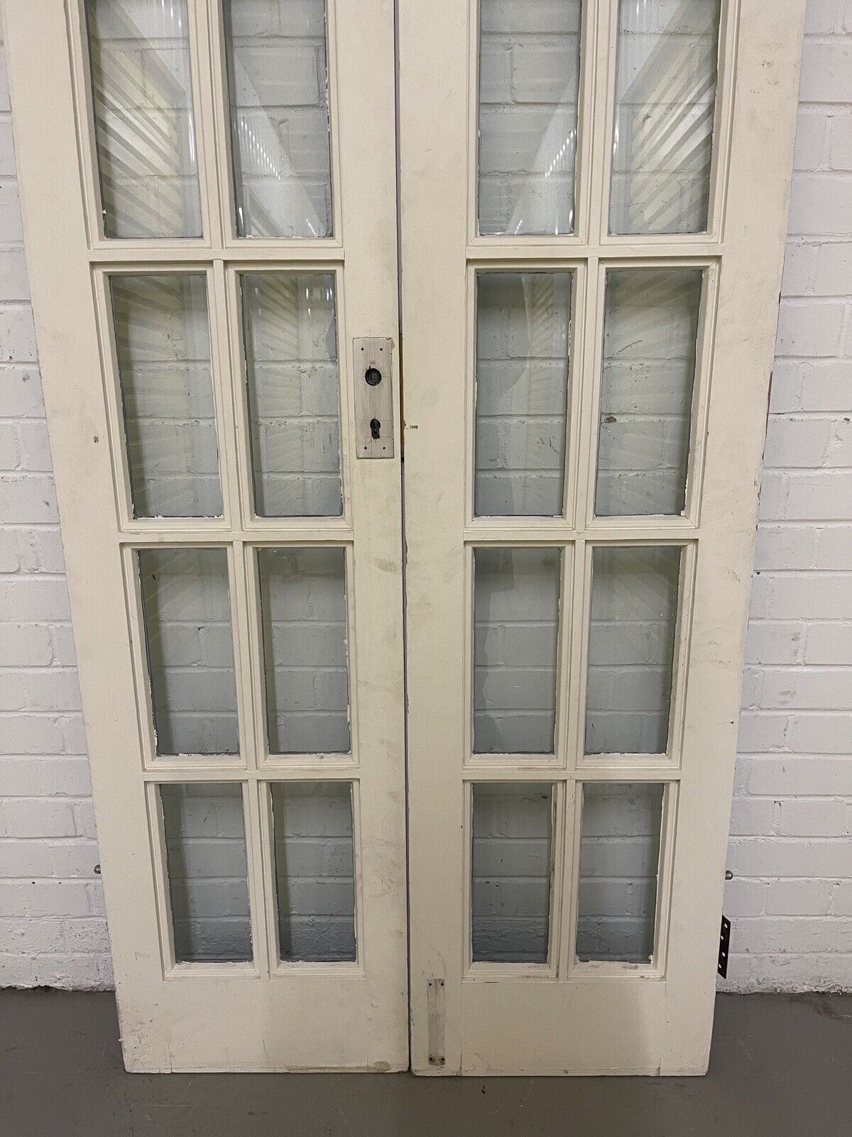 Reclaimed French Georgian Single Panel Glass Wooden Double Doors 1980 x 912mm