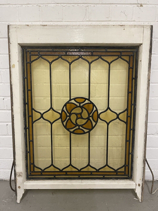 Reclaimed Leaded Light Stained Glass Art Nouveau Wooden Window Panel