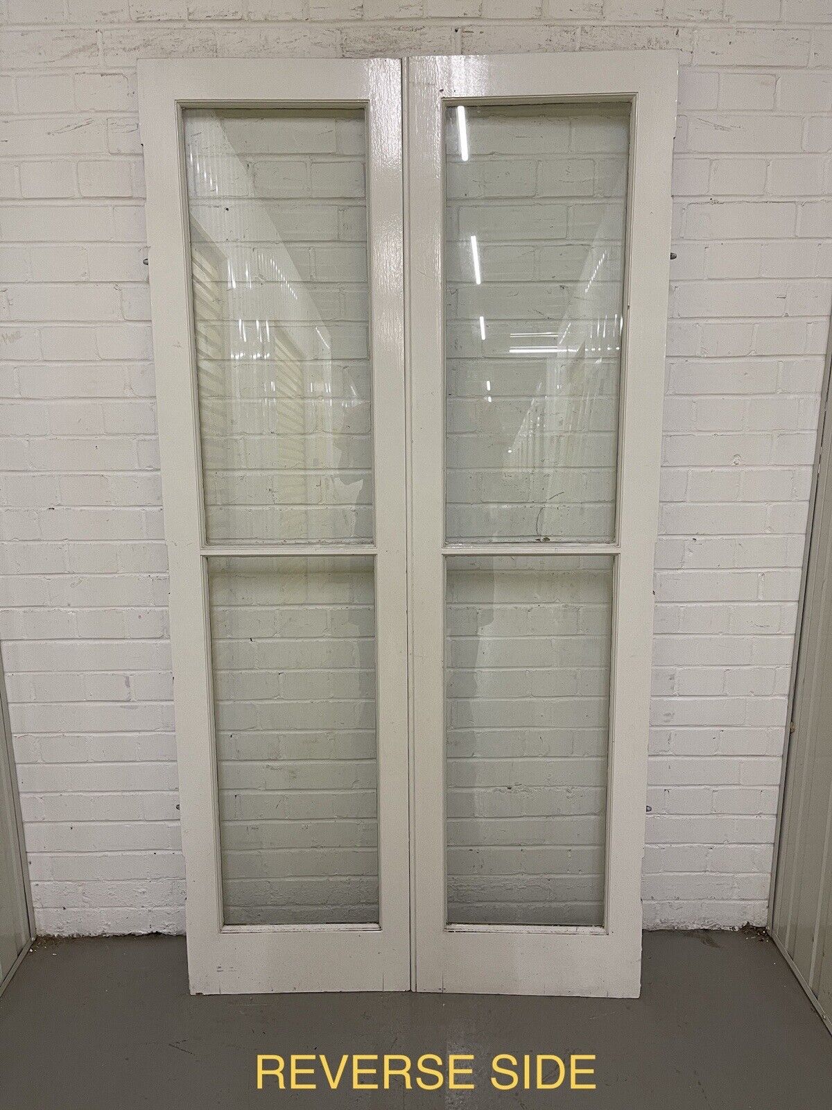 Reclaimed French Toughened Single Panel Glass Wooden Double Door 1930 x 1004mm