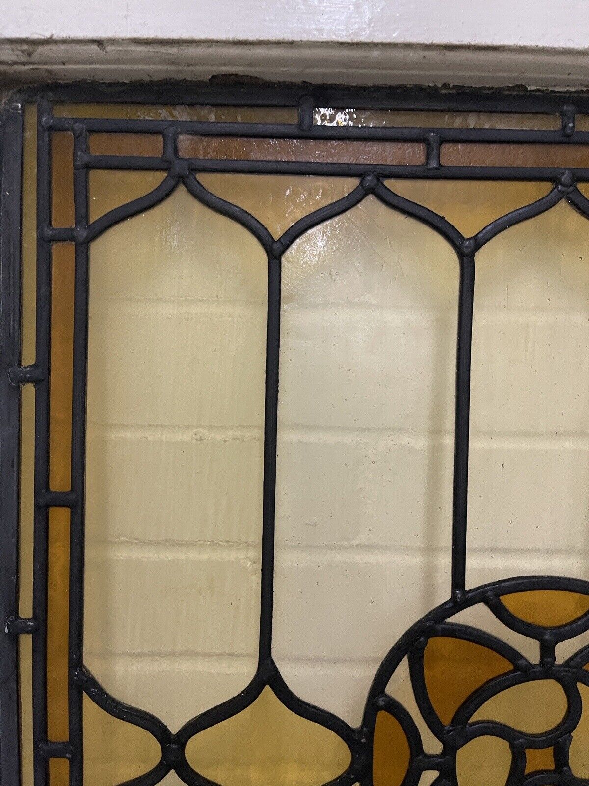 Reclaimed Leaded Light Stained Glass Art Nouveau Wooden Window Panel