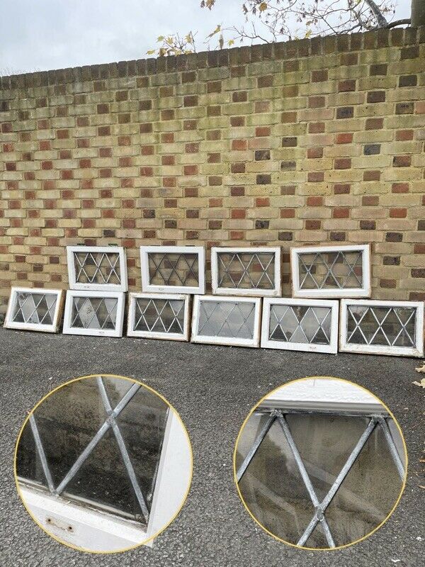 Job Lot Of 10 Reclaimed Leaded Light Diamond Panel Wooden Windows