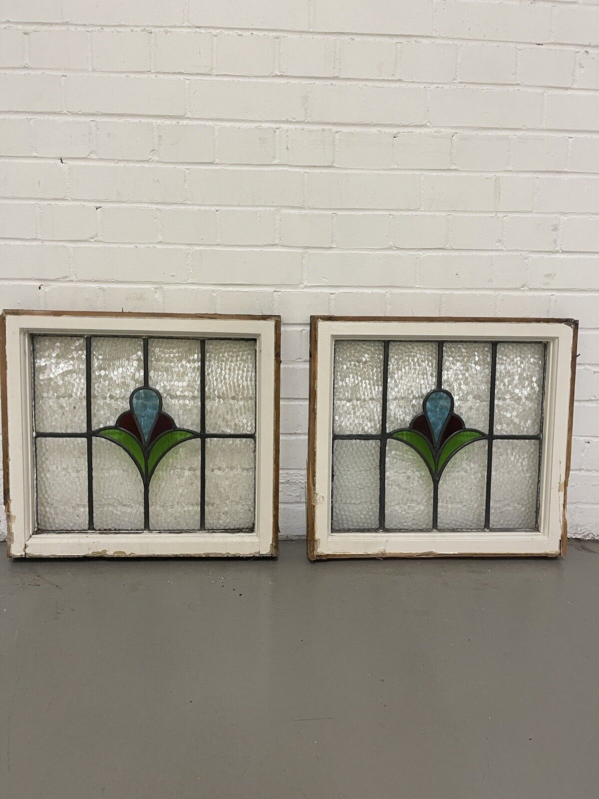 Reclaimed Leaded Light Stained Glass Art Nouveau Wooden Window Panel