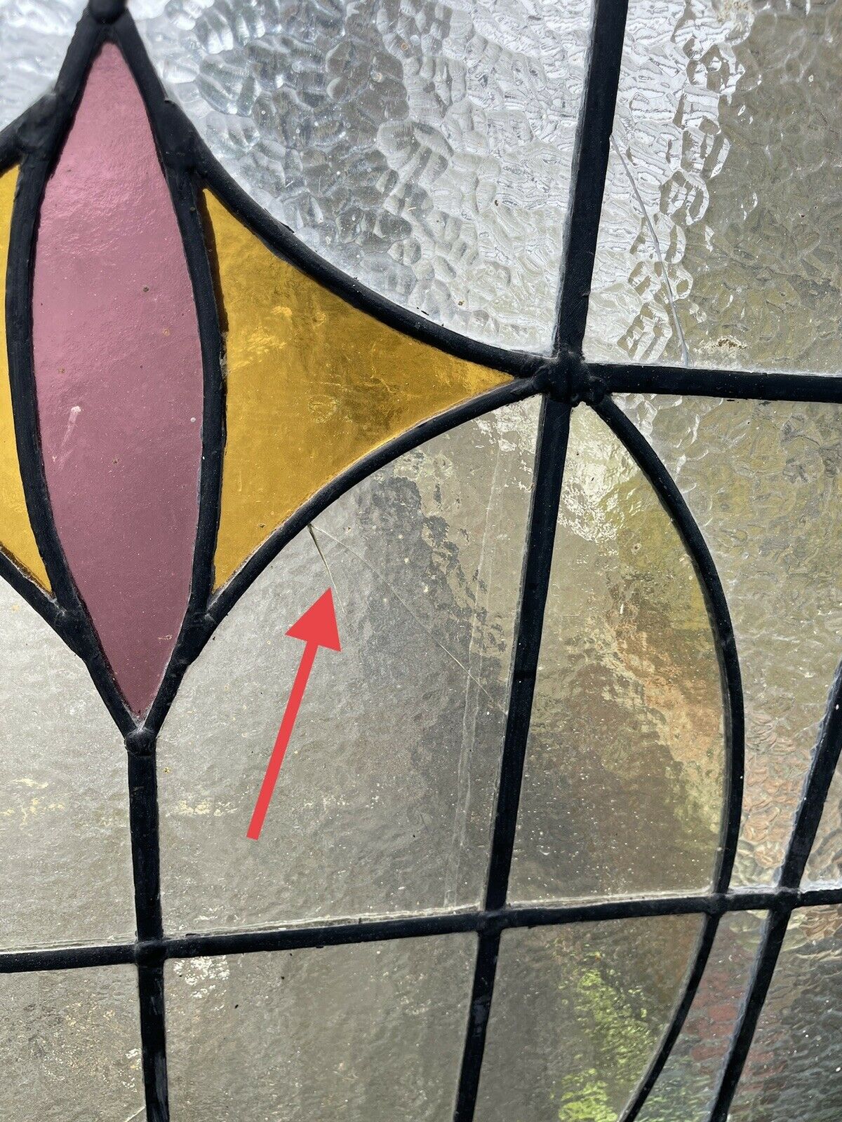 Reclaimed Leaded Light Arch Stained Glass Art Nouveau Wooden Window Panel