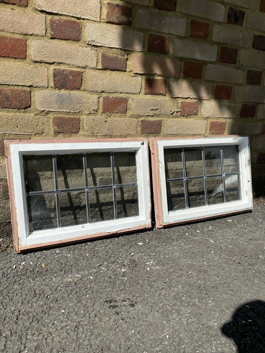 Pair Of Reclaimed Leaded Light Panel Wooden Windows