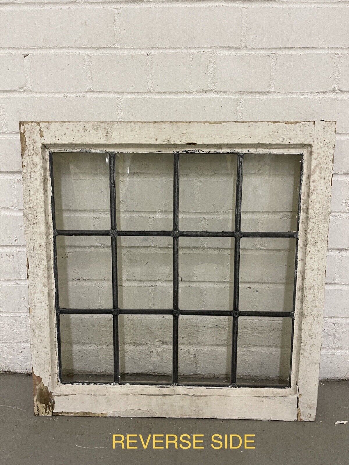 Pair Of Reclaimed Leaded Light Panel Wooden Windows 565 x 575 565 x 575mm