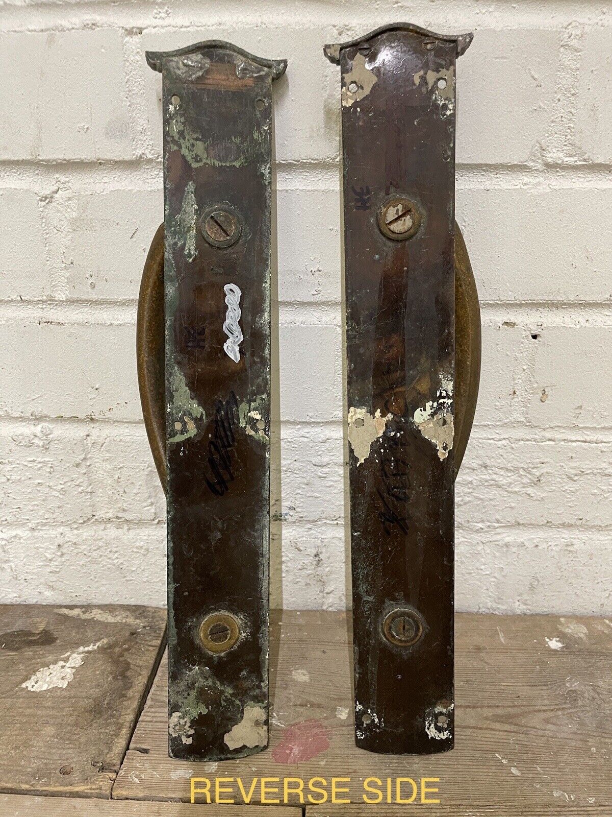Pair Of Large Reclaimed Antique Phosphur Bronze Brass Door Handles 370mm