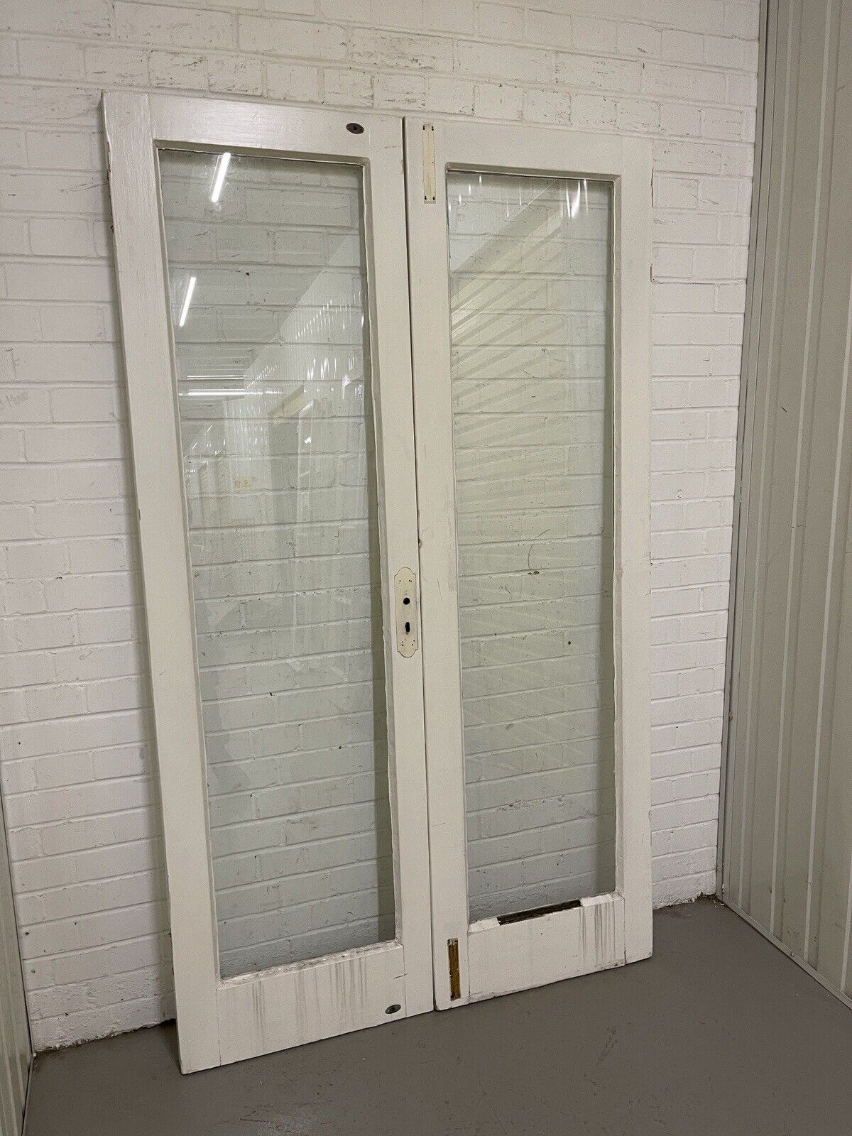 Reclaimed Georgian French Single Panel Glass Wooden Double Doors 1980 x 1170mm