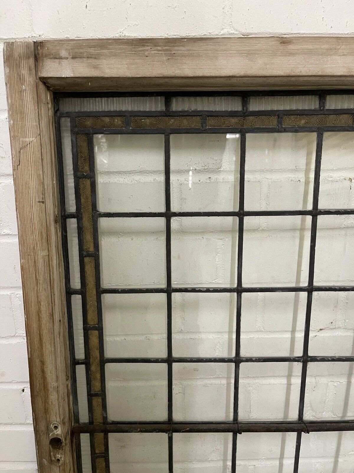 Pair Of Reclaimed Leaded Light Stained Glass Wooden Window Panels