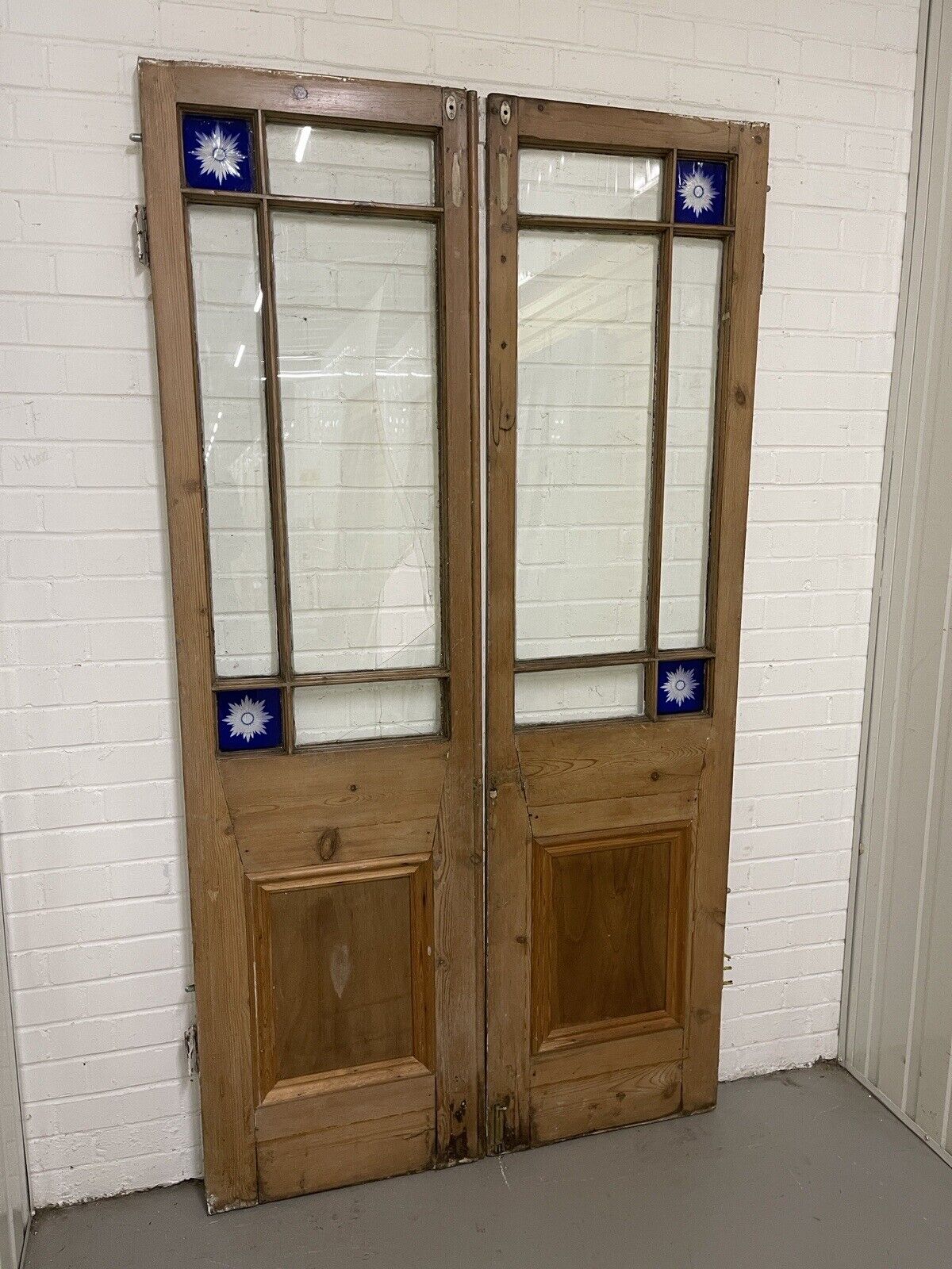 Reclaimed Old French Single Panel Glass Wooden Double Doors 2045mm x 1110mm