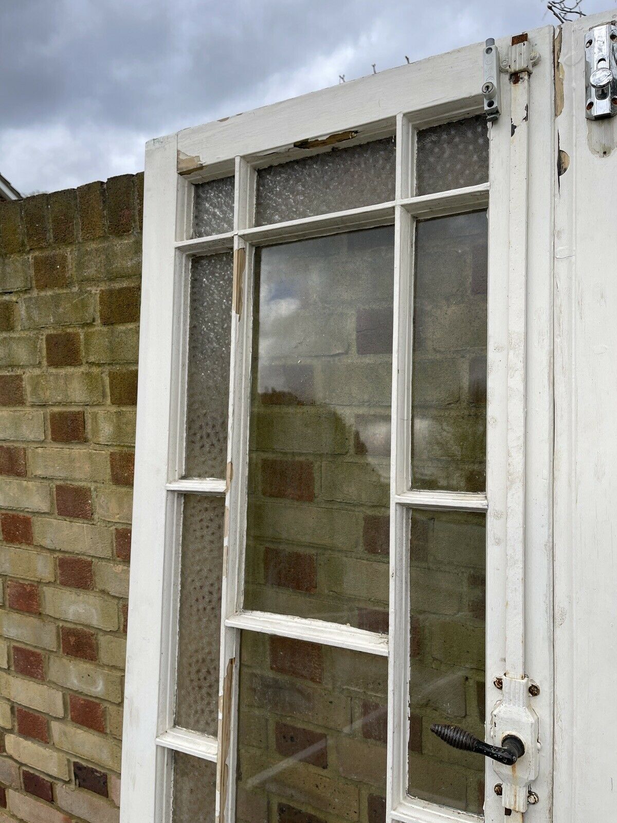 Reclaimed Old French Single Panel Glass Wooden Double Doors 2065 x 1300mm