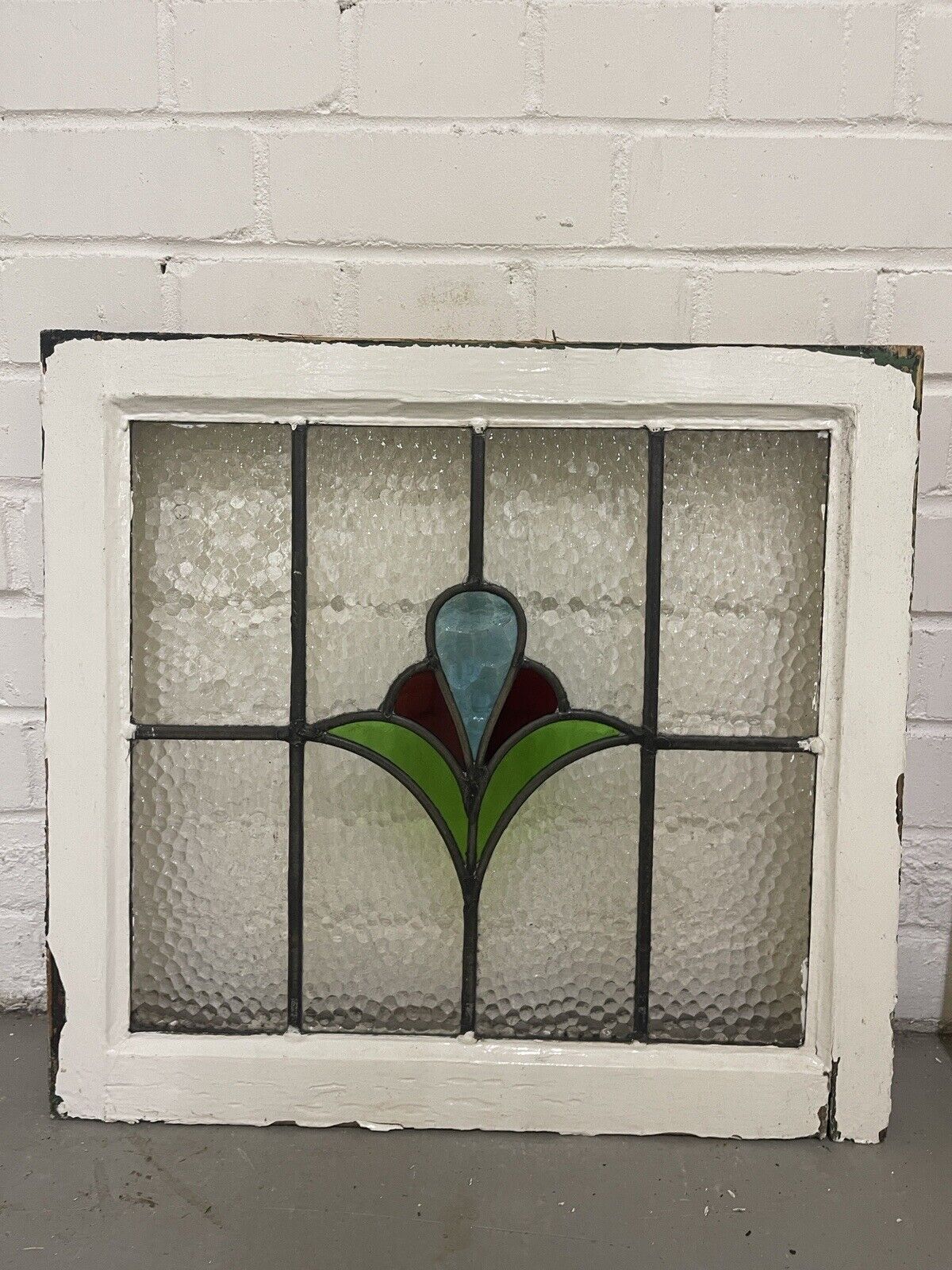 Reclaimed Leaded Light Stained Glass Art Nouveau Wooden Window Panel