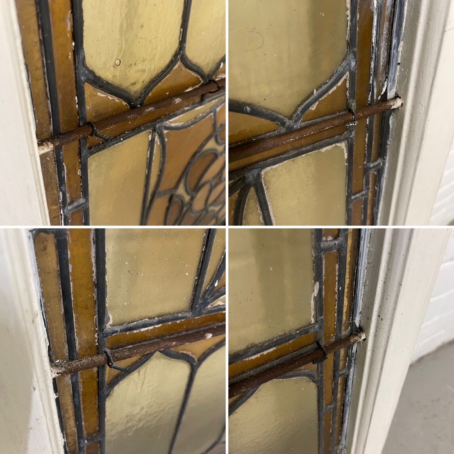Reclaimed Leaded Light Stained Glass Art Nouveau Wooden Window Panel