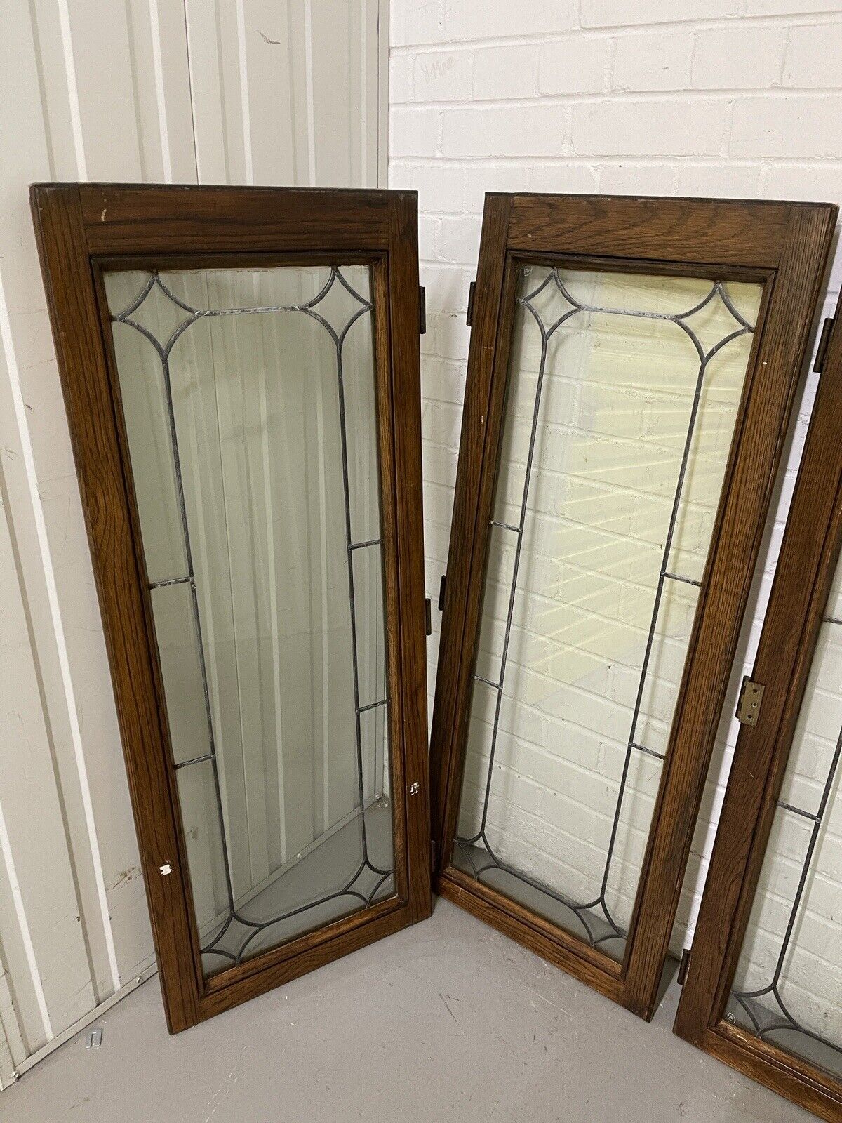 Job Lot Of Four Double Glazed Leaded Trim Oak Wooden Windows 1265 x 500mm