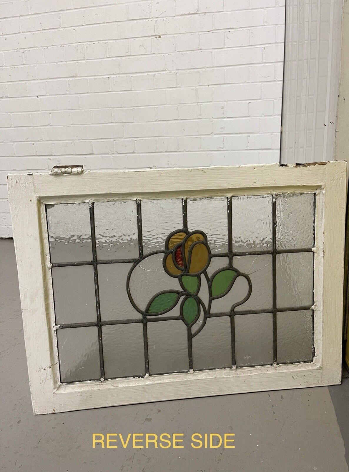 Reclaimed Floral Leaded Light Stained Glass Art Nouveau Window Panel 625 x 450mm
