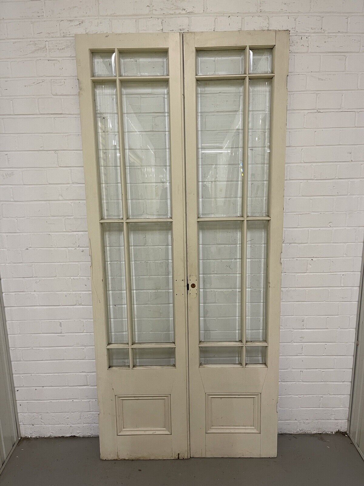 Reclaimed French Single Panel Bevelled Glass Wooden Double Doors 2005 x 900mm