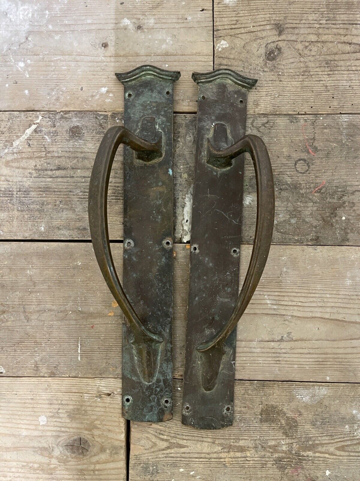 Pair Of Large Reclaimed Antique Phosphur Bronze Brass Door Handles 370mm