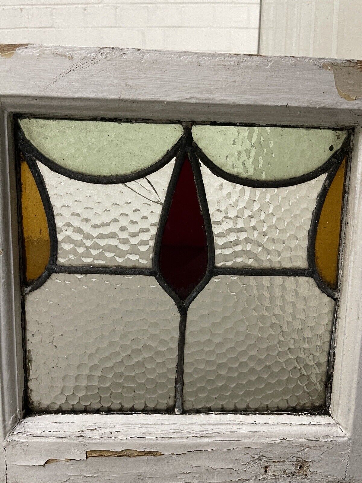 Pair Of Reclaimed Leaded Light Stained Glass Window Panels 375 x 378mm 370 x 370