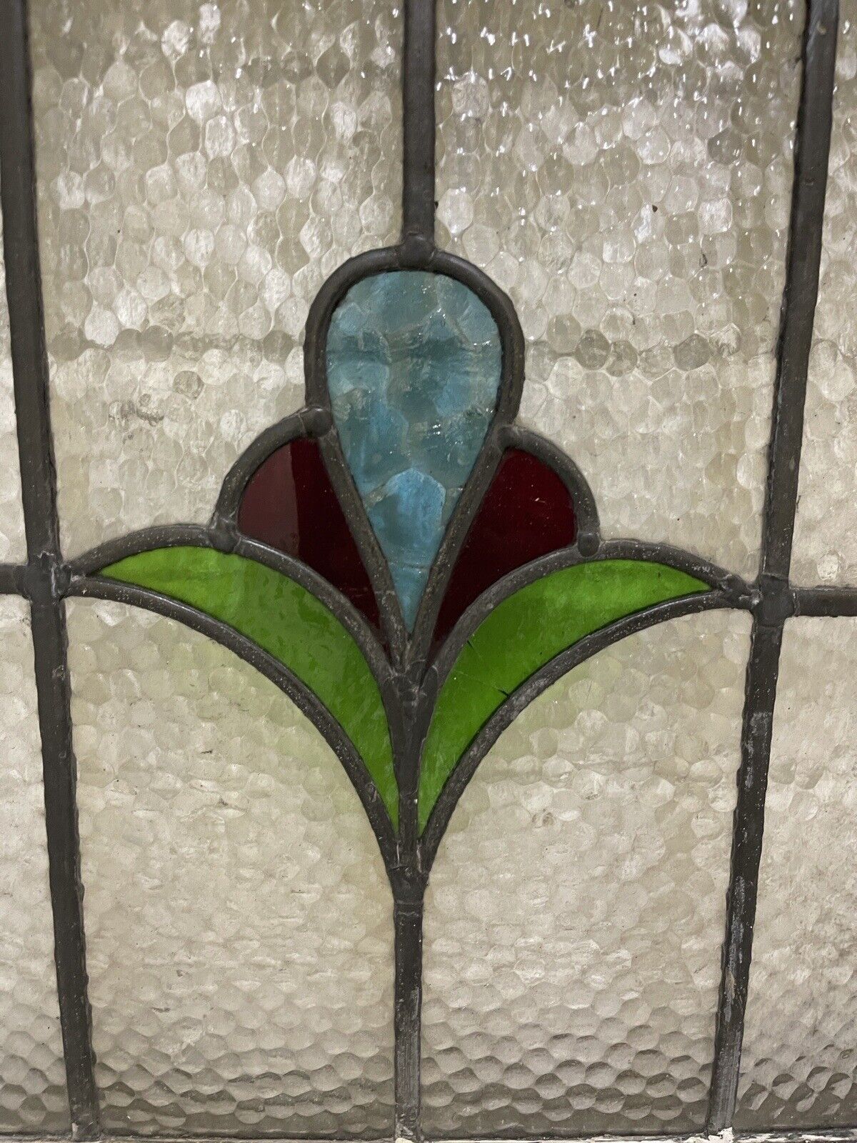 Reclaimed Leaded Light Stained Glass Art Nouveau Wooden Window Panel