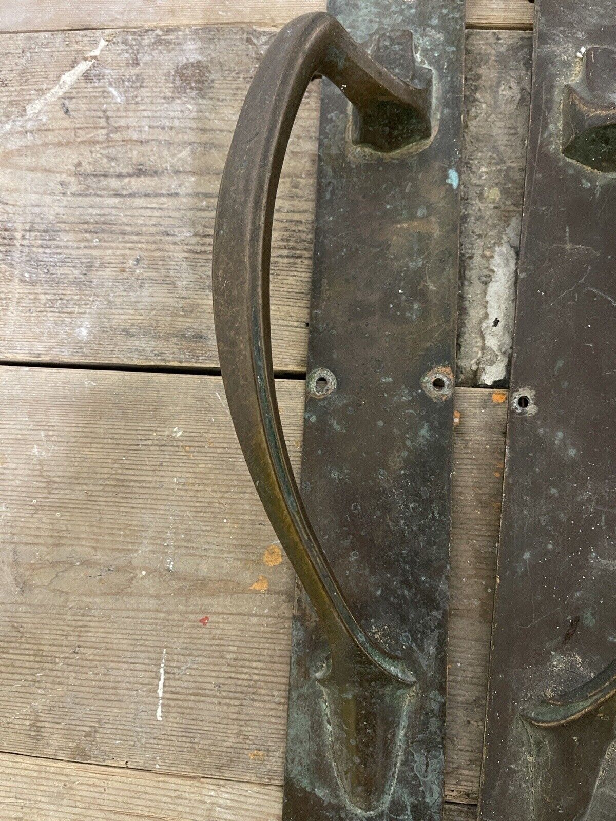 Pair Of Large Reclaimed Antique Phosphur Bronze Brass Door Handles 370mm